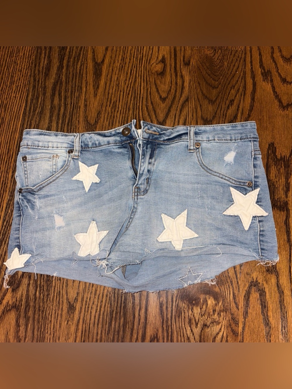Vintage Havana Light Blue Denim Jean Shorts with White Star Patches